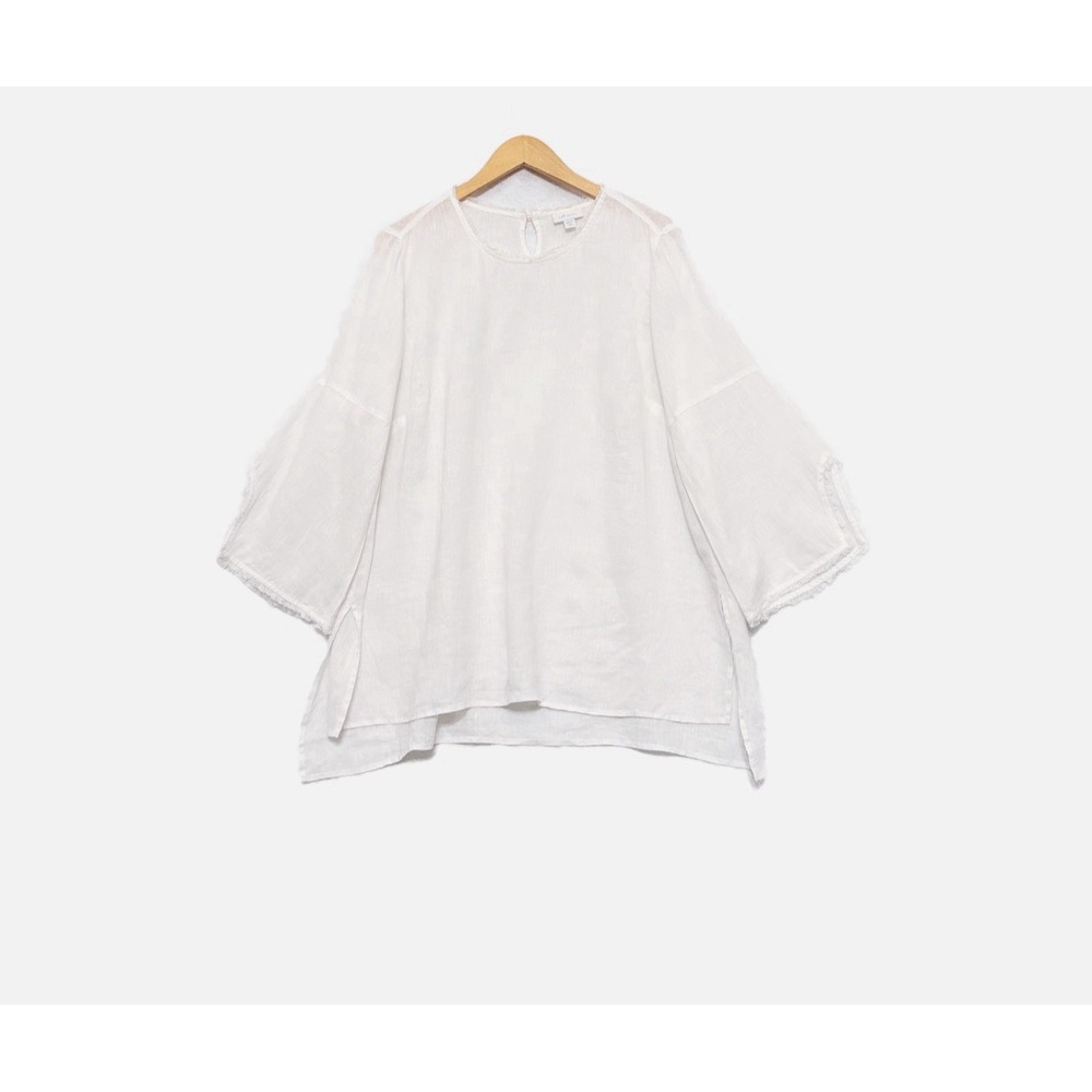 J Jill Love Linen Tunic Top Sz 1X Popover Lagenlook Beachy Coastal White Resort